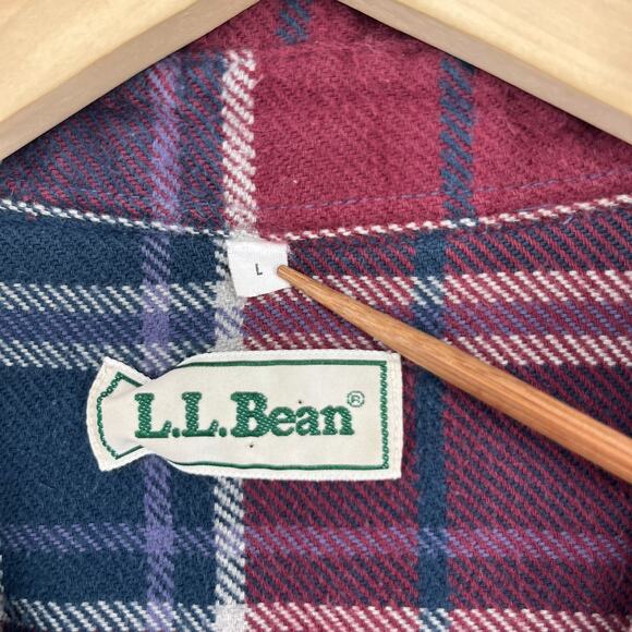 LL BEAN Shirt Womens L Flannel Plaid Cropped Crafted Popover Long Sleeve Red - Picture 5 of 14